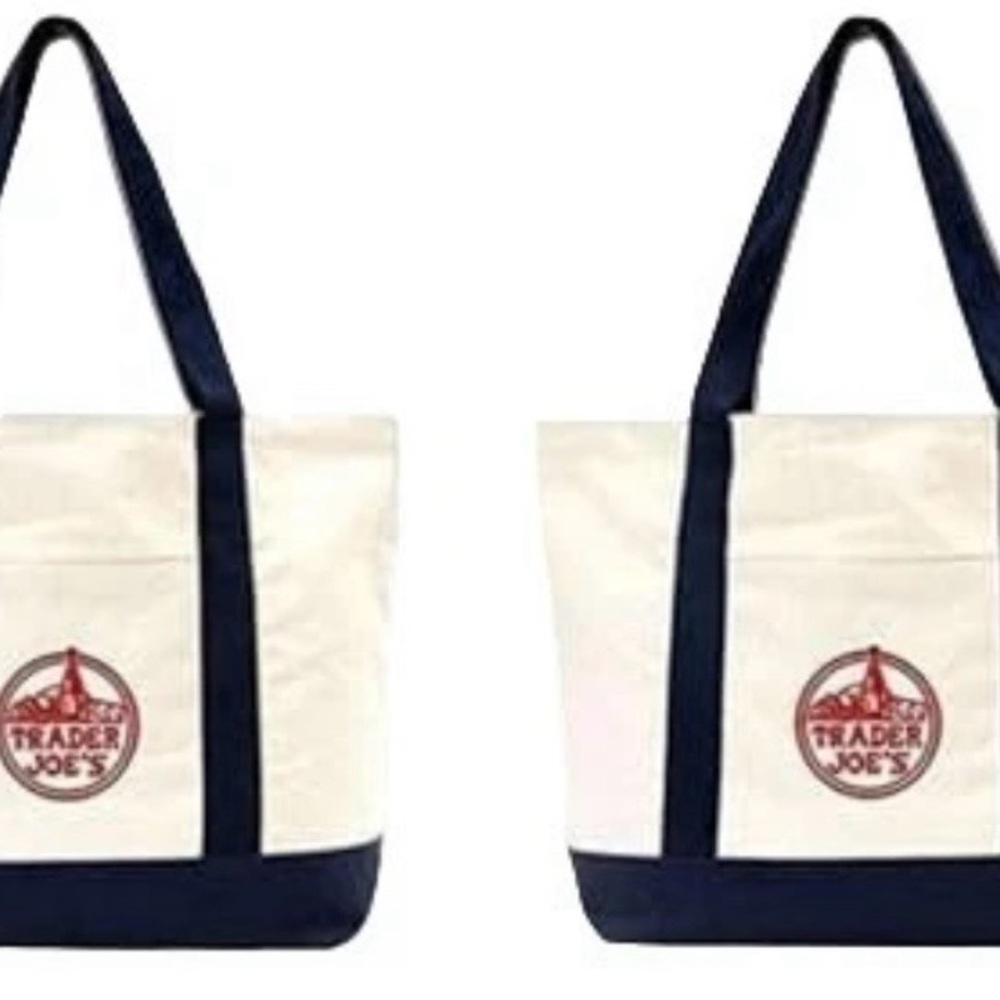T.Js Large Tote (Navy) Shopping Bag Cotton Canvas Embroidered Bag (Set of 2)